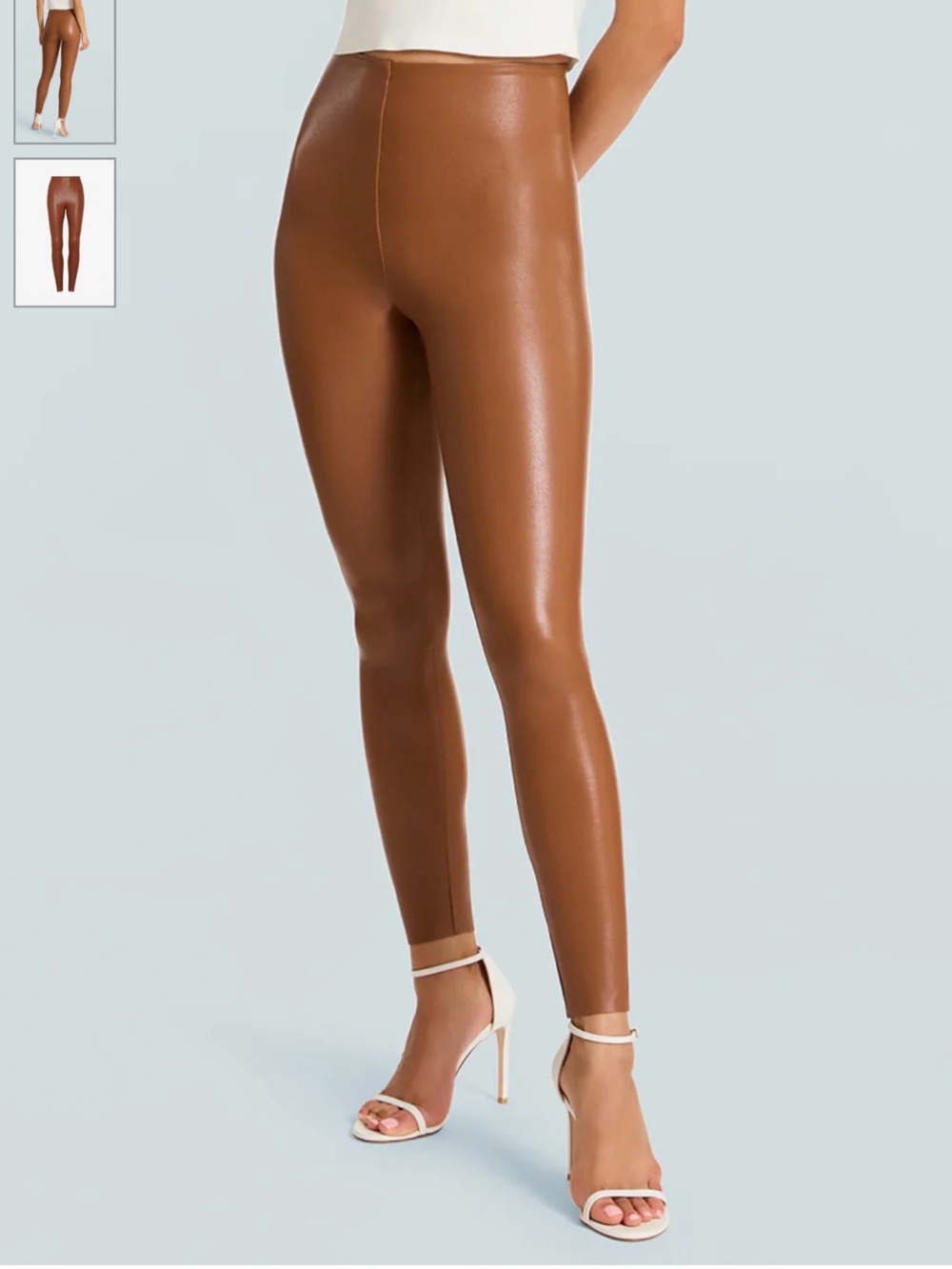 High-Rise Faux Leather Leggings in Cognac by Commando